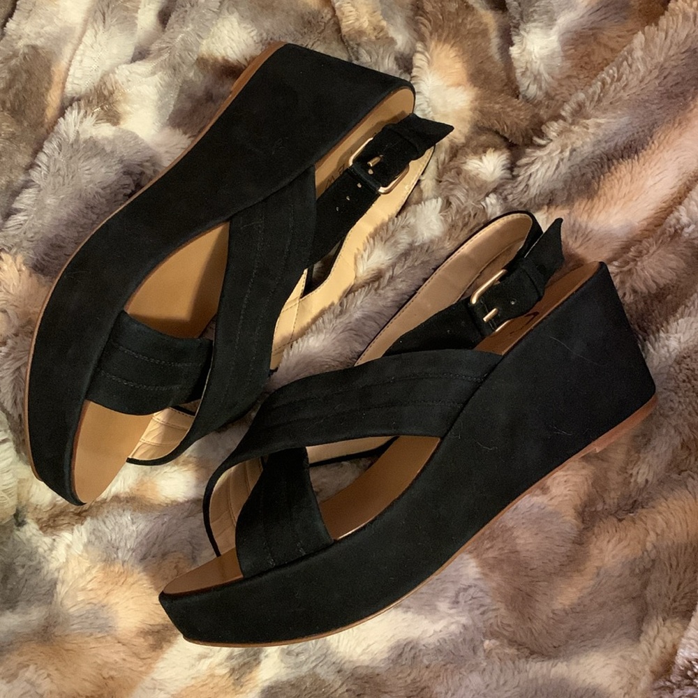 J. Crew Black Leather Platform Wedge — 7